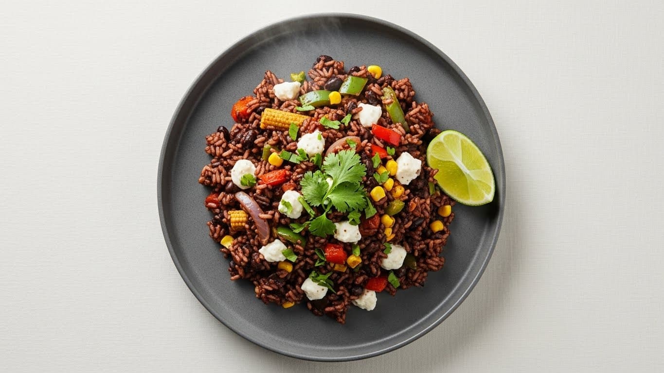 Arroz moro con queso y verduras