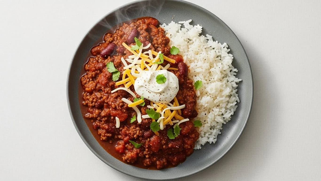 Chile de carne con arroz