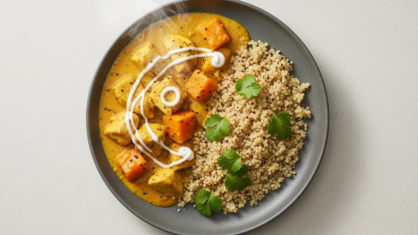 Curry de pollo con calabaza y quinoa