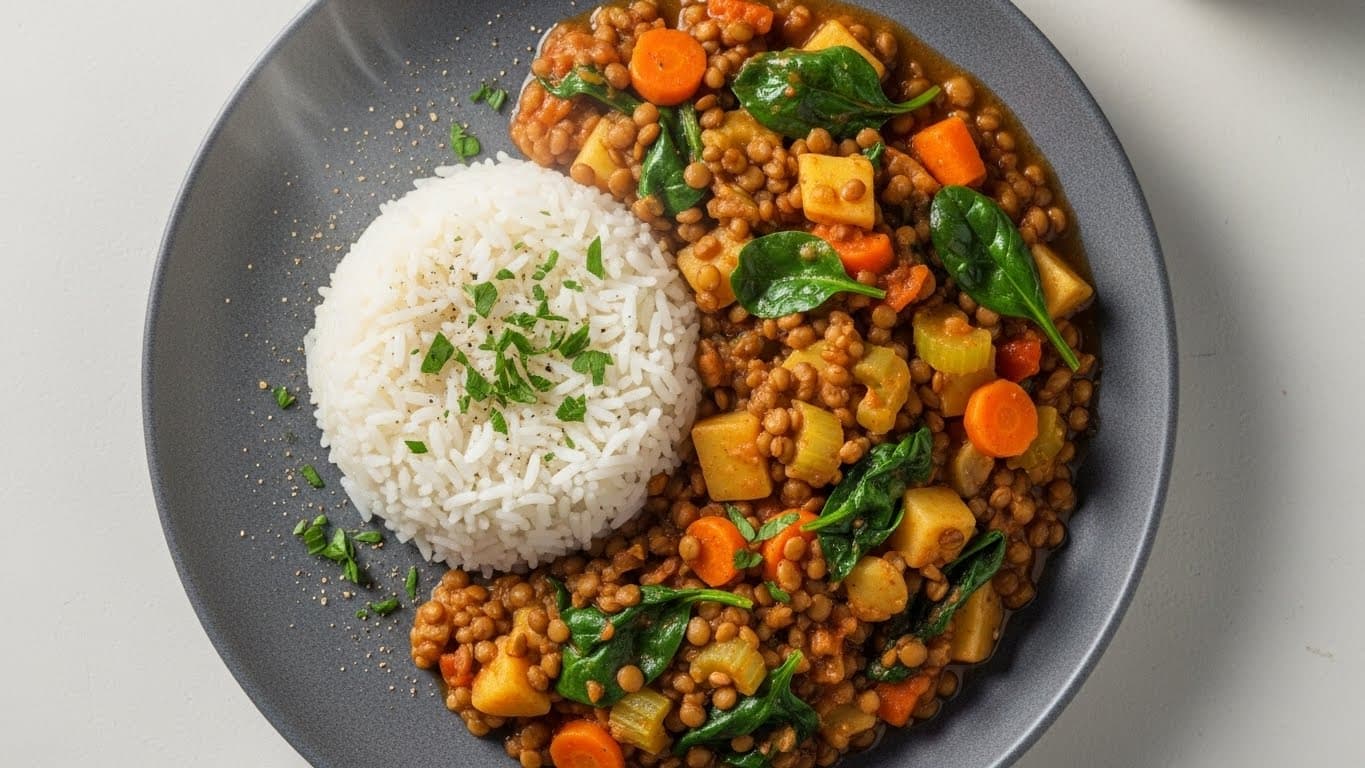 Guiso veggie de lentejas con arroz