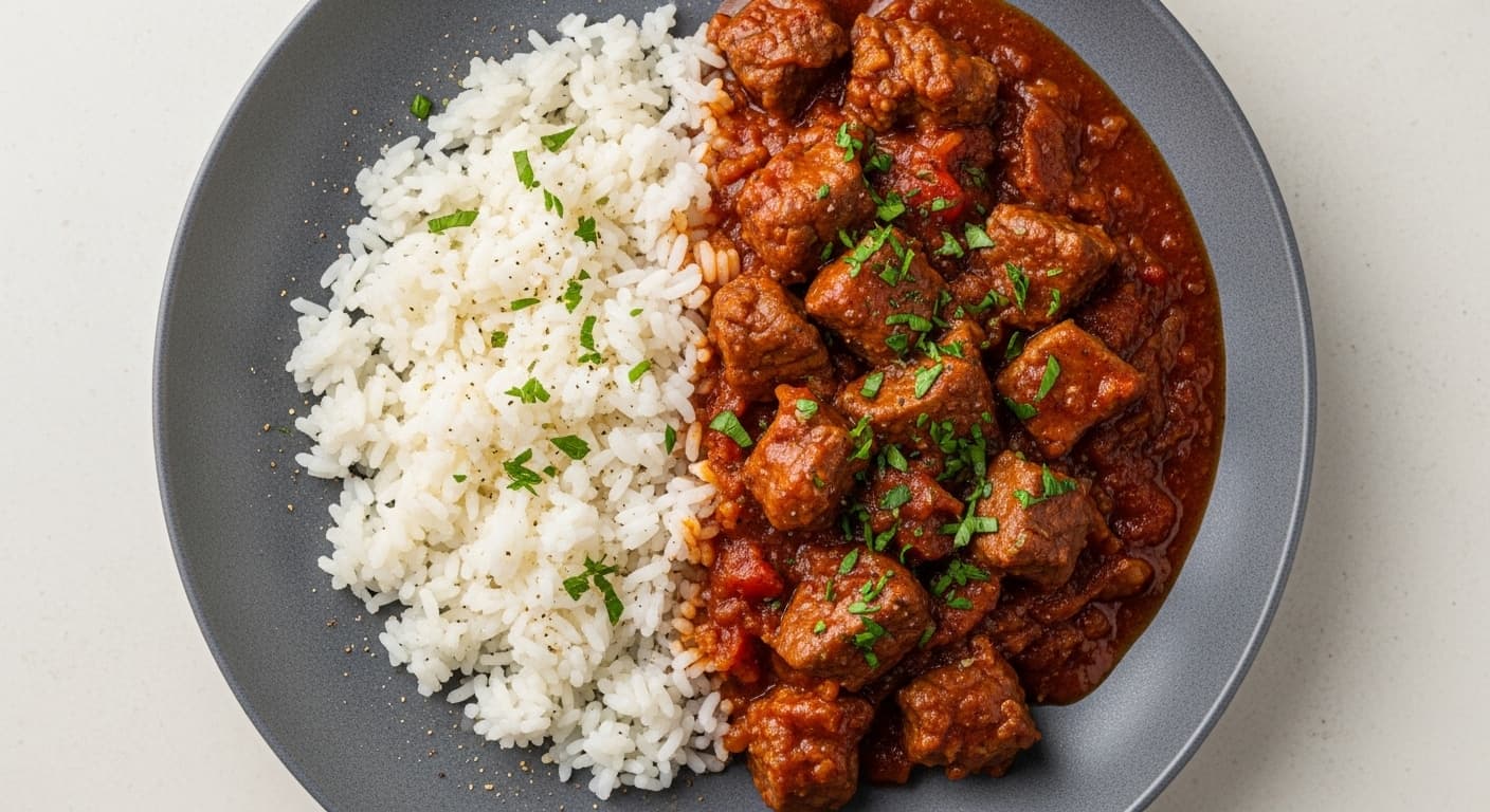 Gulash de carne con arroz