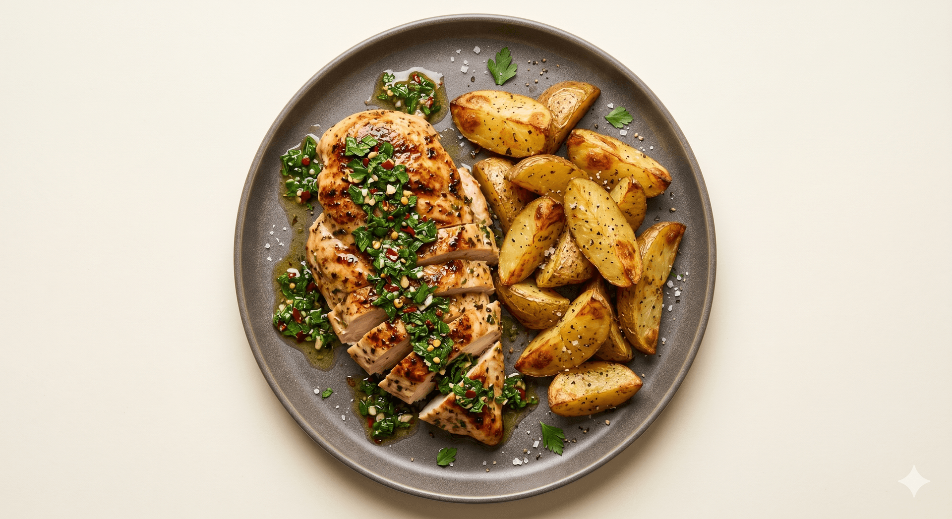 Pollo al chimichurri con papas rústicas