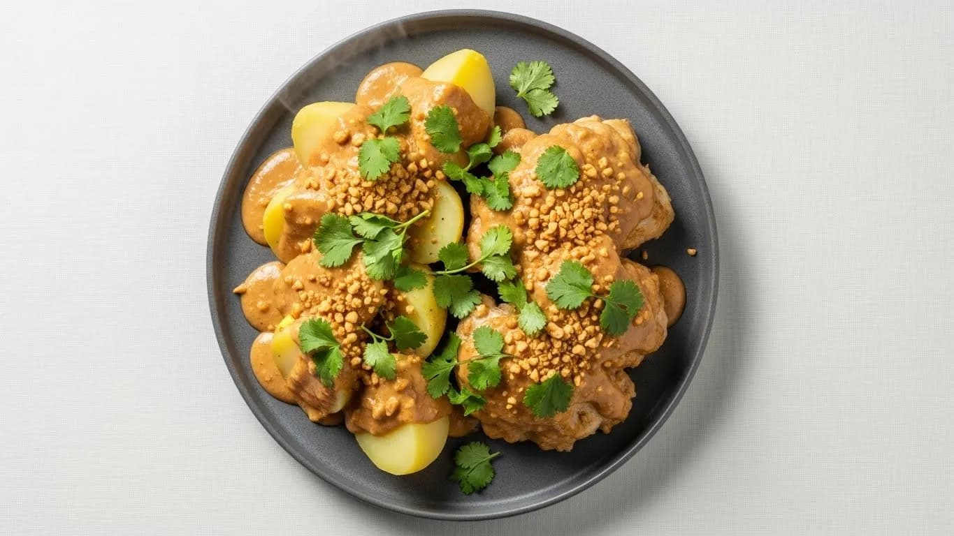 Pollo en salsa de maní con papas