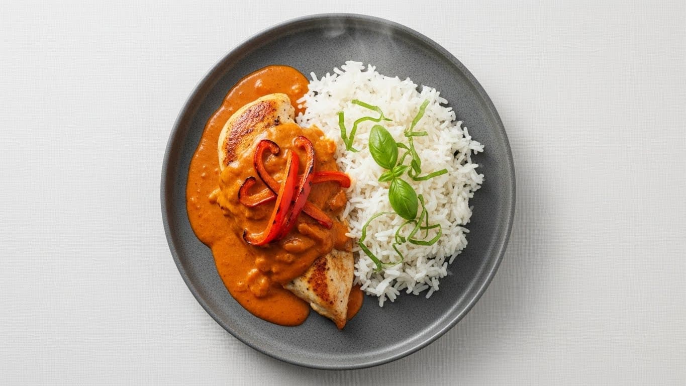 Pollo en salsa de pimientos asados