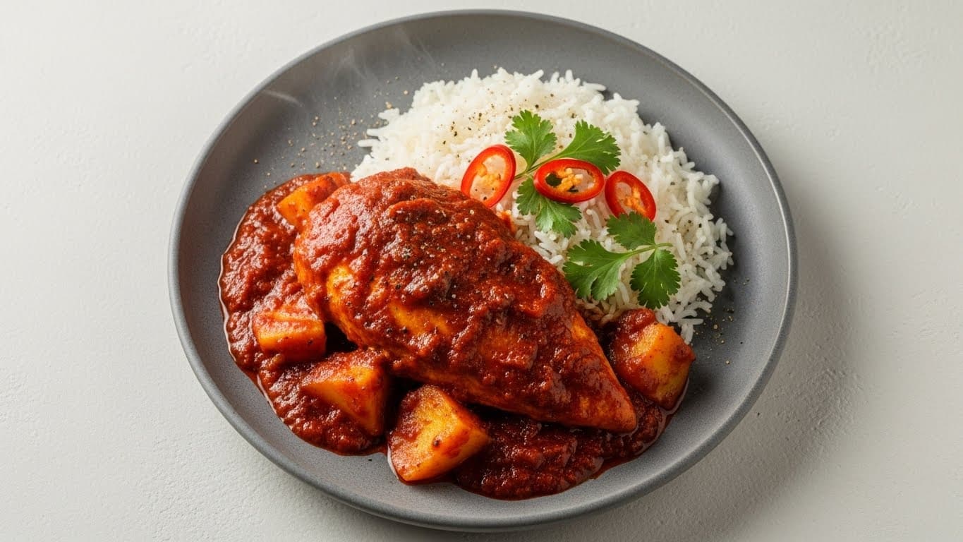 Pollo vindaloo con arroz
