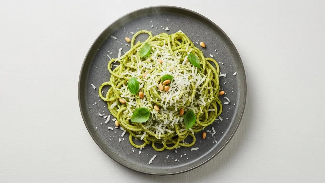 Spaghetti al pesto con queso