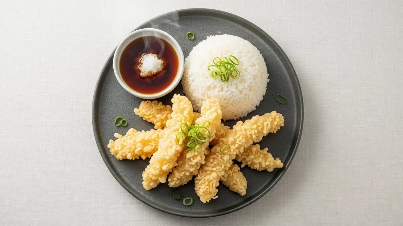 Tempura de pescado con arroz